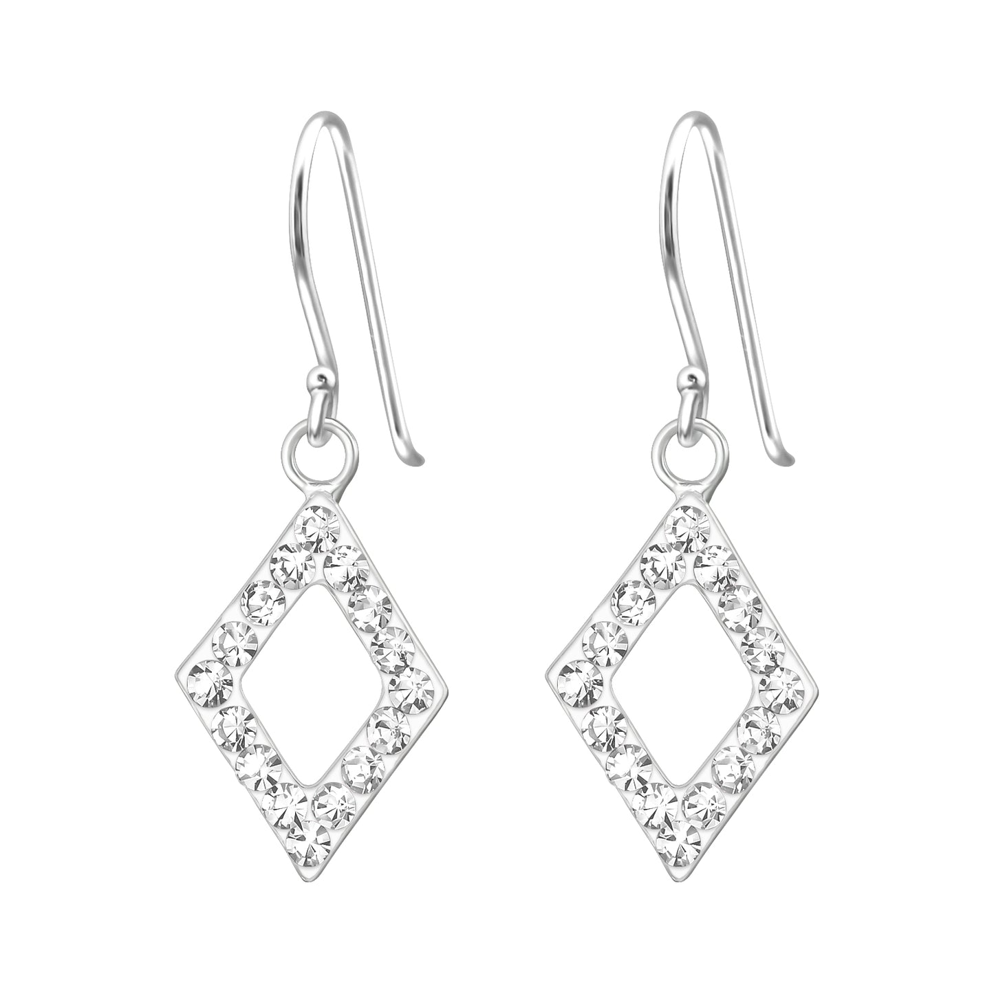 Silver Diamond Shape Earrings with Crystal – 925 Sterling Silver | Belumiee