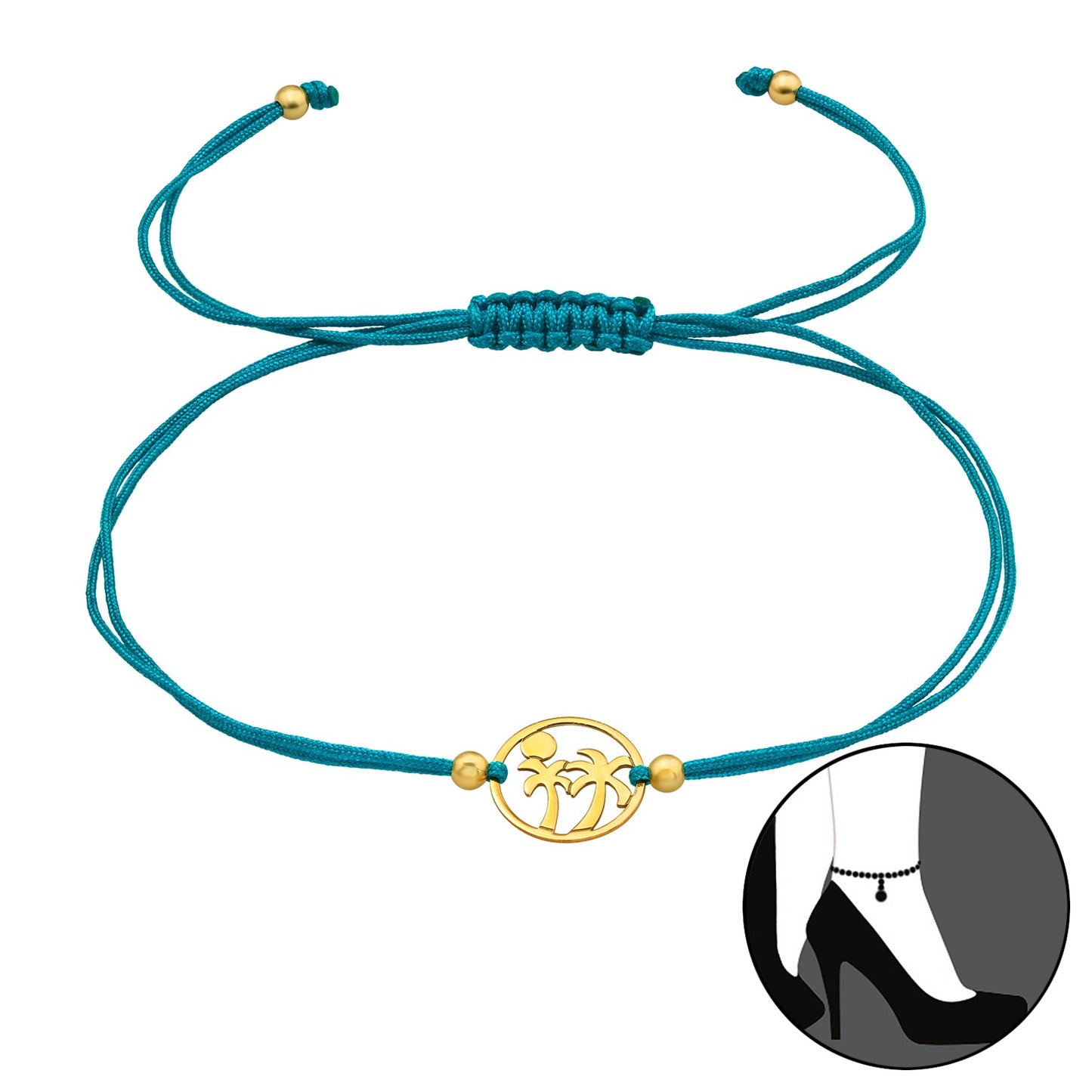 Coconut Tree Corded Anklet – 925 Sterling Silver | Belumiee