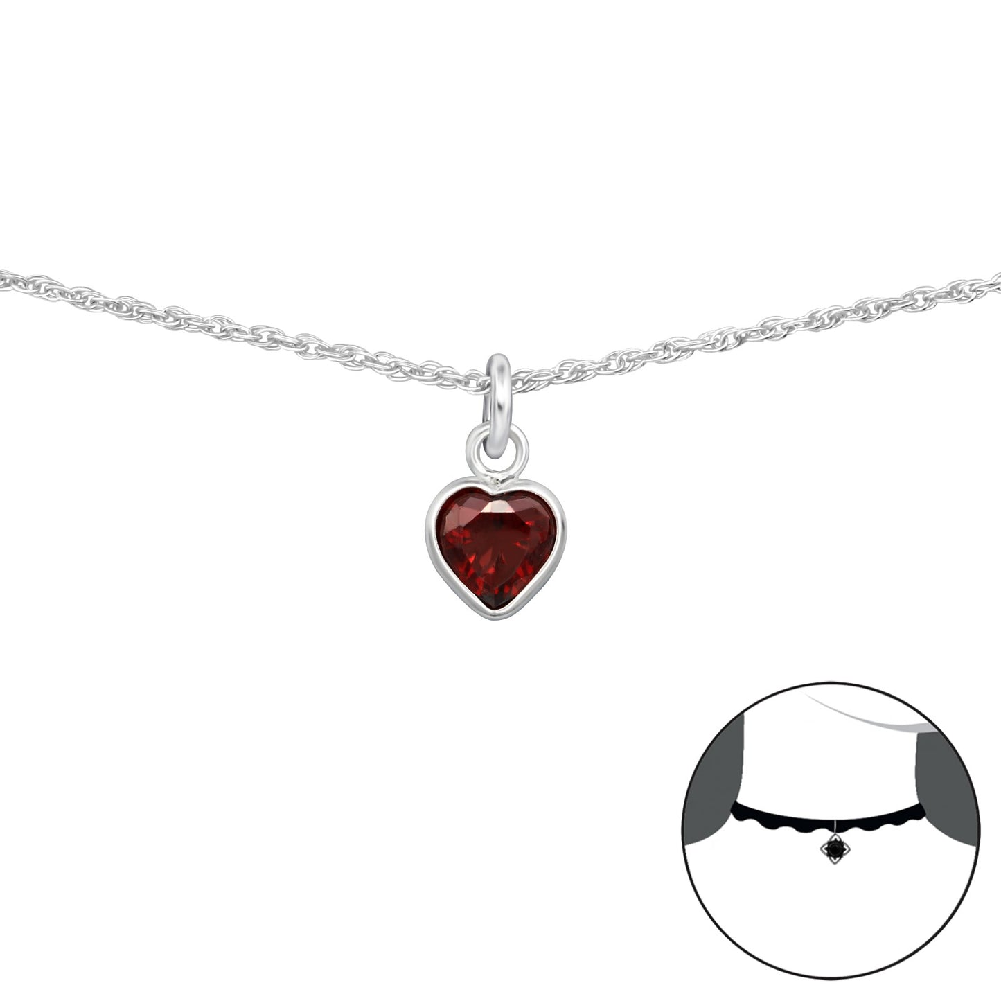 Silver Heart Choker with Cubic Zirconia – 925 Sterling Silver | Belumiee