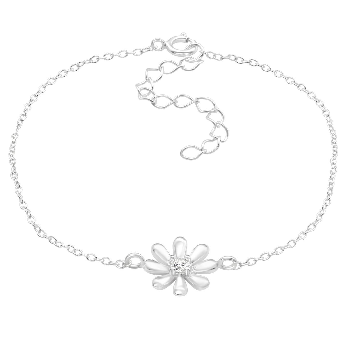 Flower Bracelet with Cubic Zirconia – 925 Sterling Silver | Belumiee