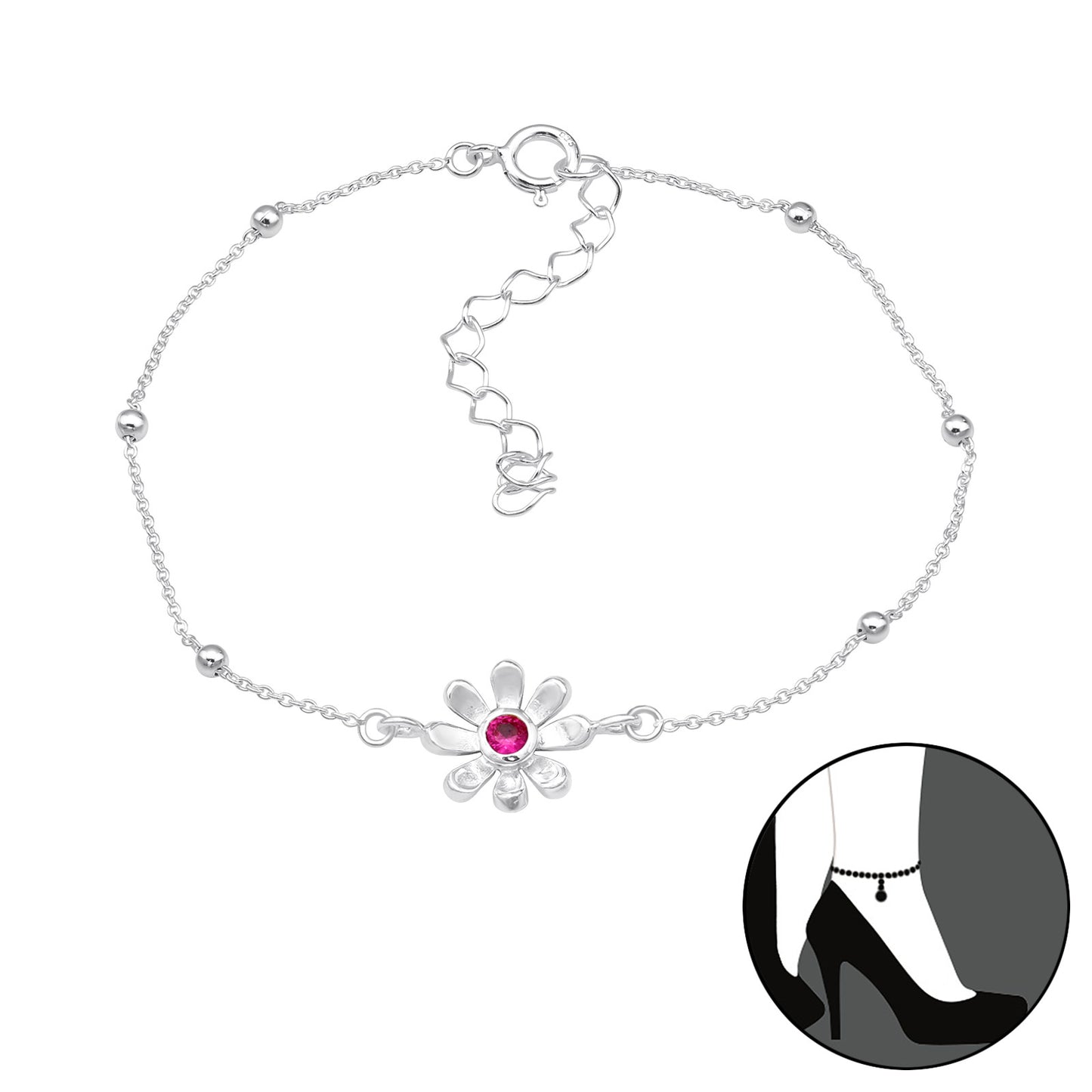 Flower Anklet with Cubic Zirconia – 925 Sterling Silver | Belumiee