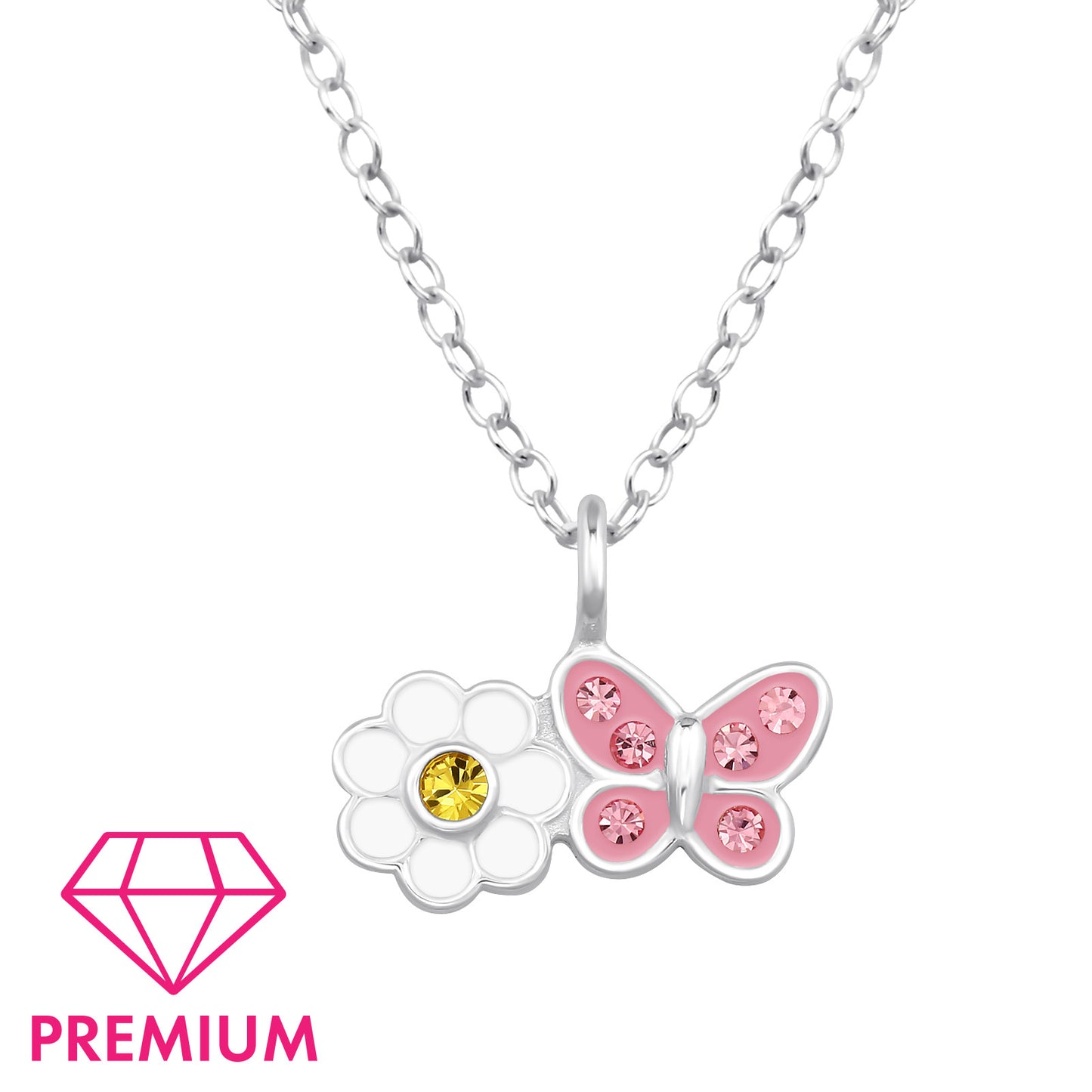 Kids Daisy & Butterfly Necklace – 925 Sterling Silver | Belumiee