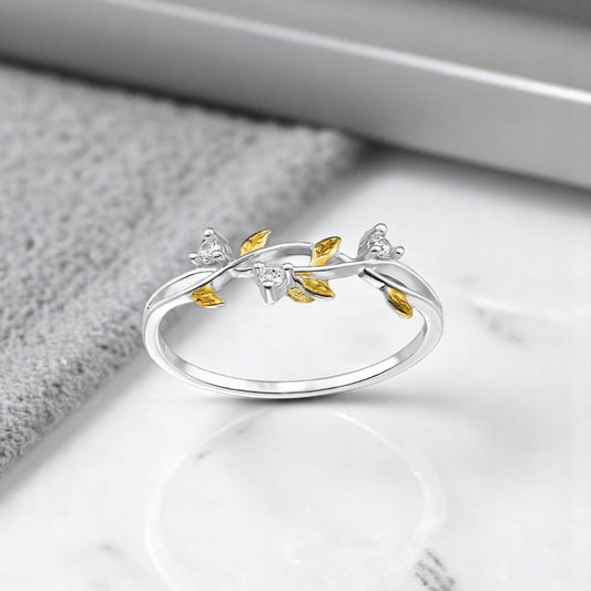 Sterling silver Leaf Two-Tone Ring by Belumiee, featuring a detailed leaf design with contrasting silver tones.
