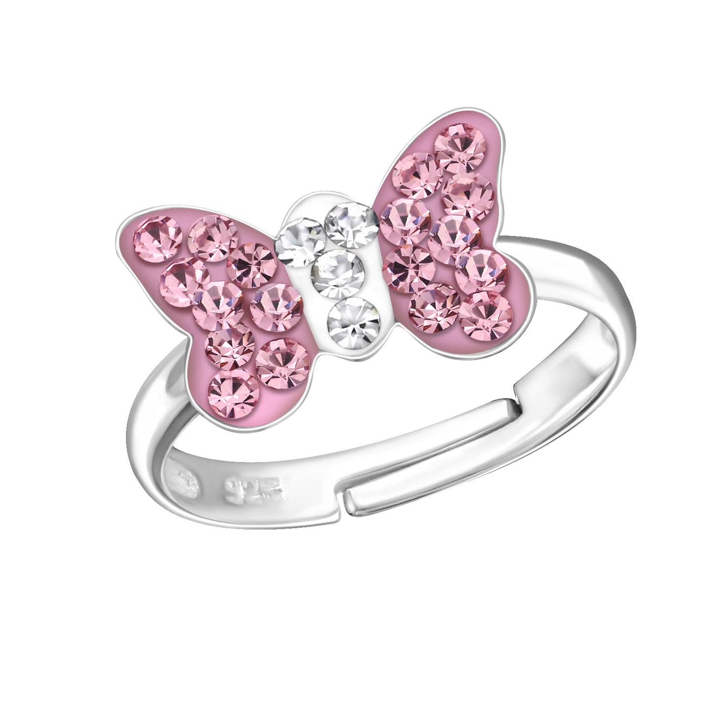 Kids Silver Butterfly Adjustable Ring with Crystal – 925 Sterling Silver | Belumiee