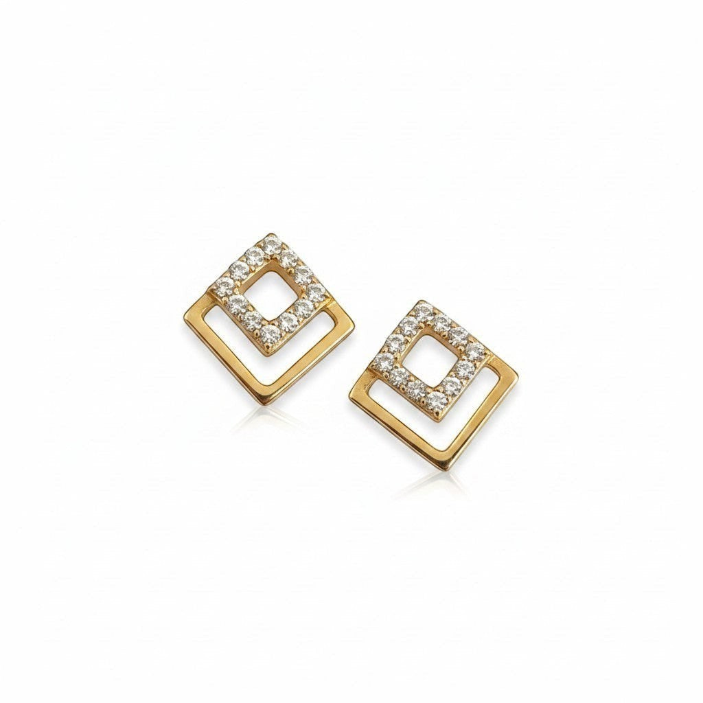 Square stud earrings made of 925 sterling silver with cubic zirconia from Belumiee, showcasing a sleek gold finish.