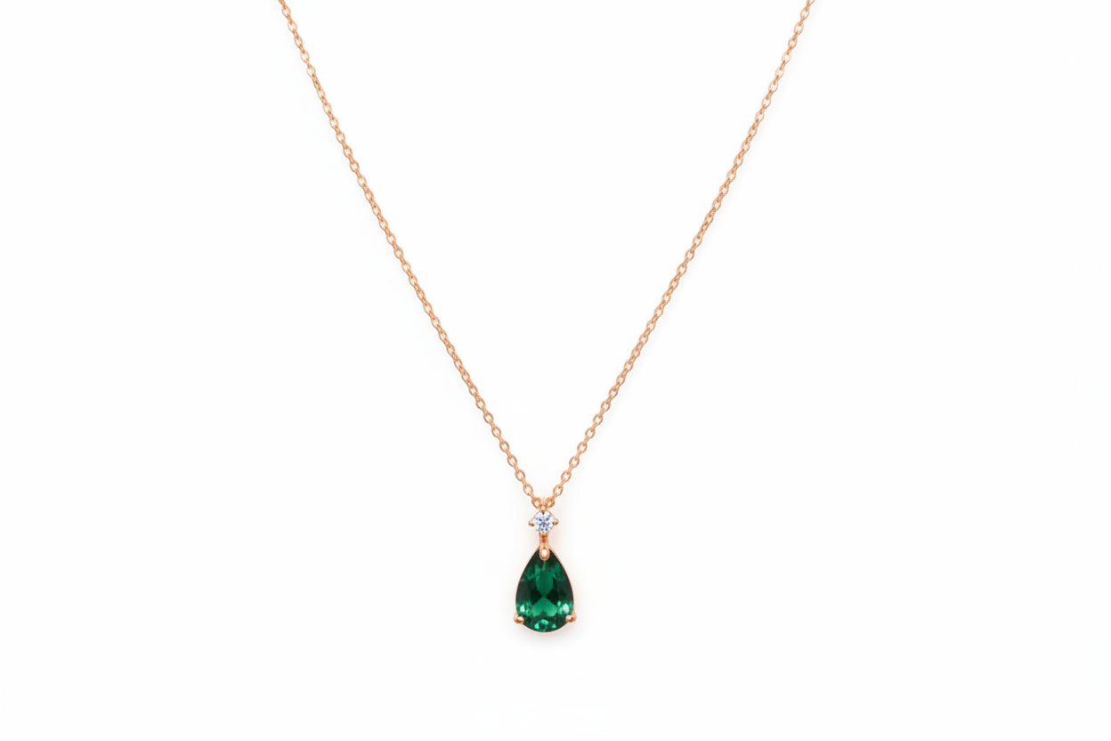 Green Teardrop Pendant Necklace β 925 Sterling Silver | Belumiee