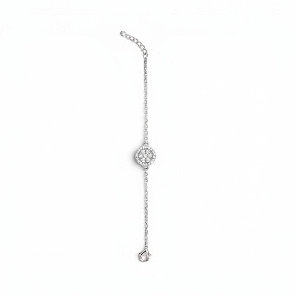 Belumiee Radiance chain bracelet in 925 sterling silver with a round CZ stone centerpiece and adjustable clasp.