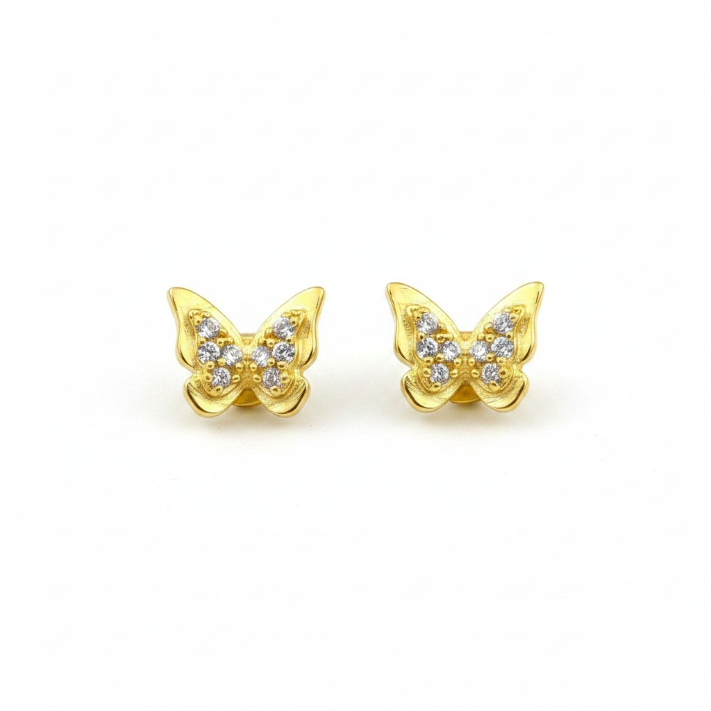 Sterling silver butterfly stud earrings by Belumiee, featuring delicate butterfly design and shiny finish.