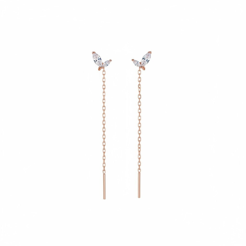 Sterling silver threader dangler earrings by Belumiee with sleek, minimalist design and delicate hanging strands.