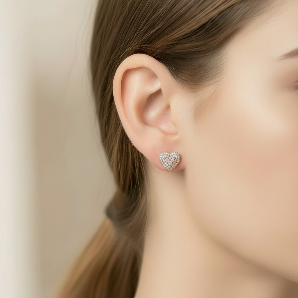 Sterling silver heart stud earrings by Belumiee, featuring a polished, minimalist design perfect for everyday wear.