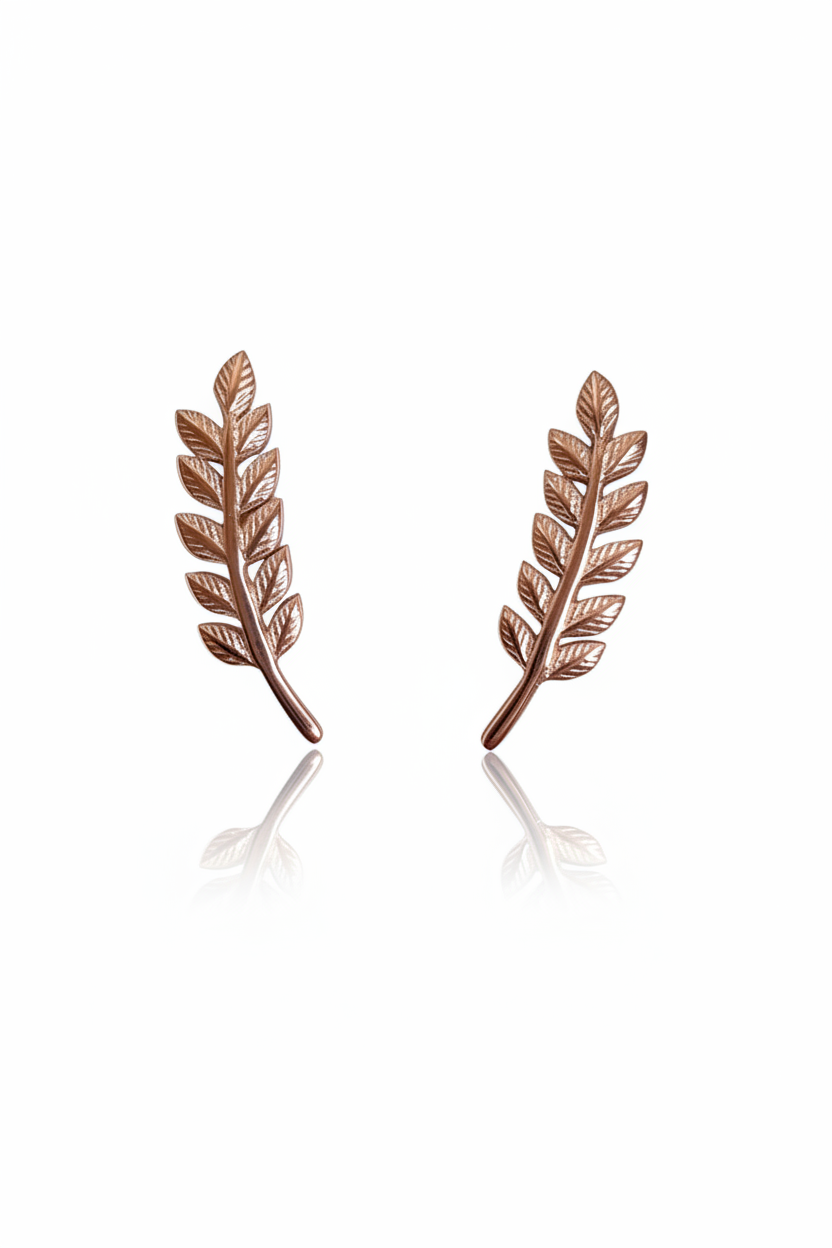 Sterling silver leaf ear crawler stud earrings by Belumiee, featuring a delicate leaf design for a stylish, modern look.