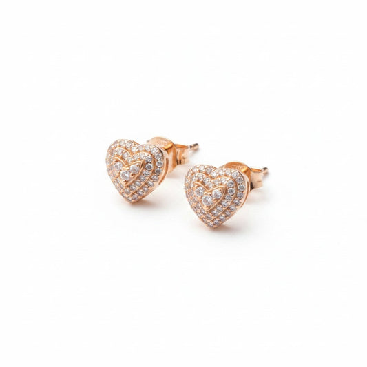 Rose-gold-finish Heart Stud Earrings in 925 sterling silver.