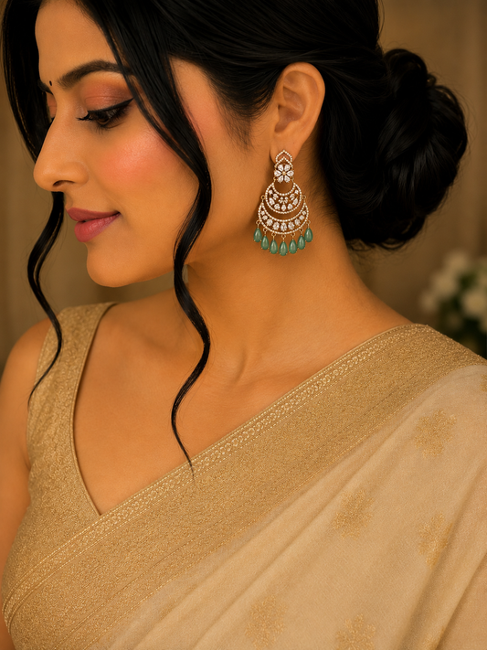 Mint Crystal Chandbali Earrings