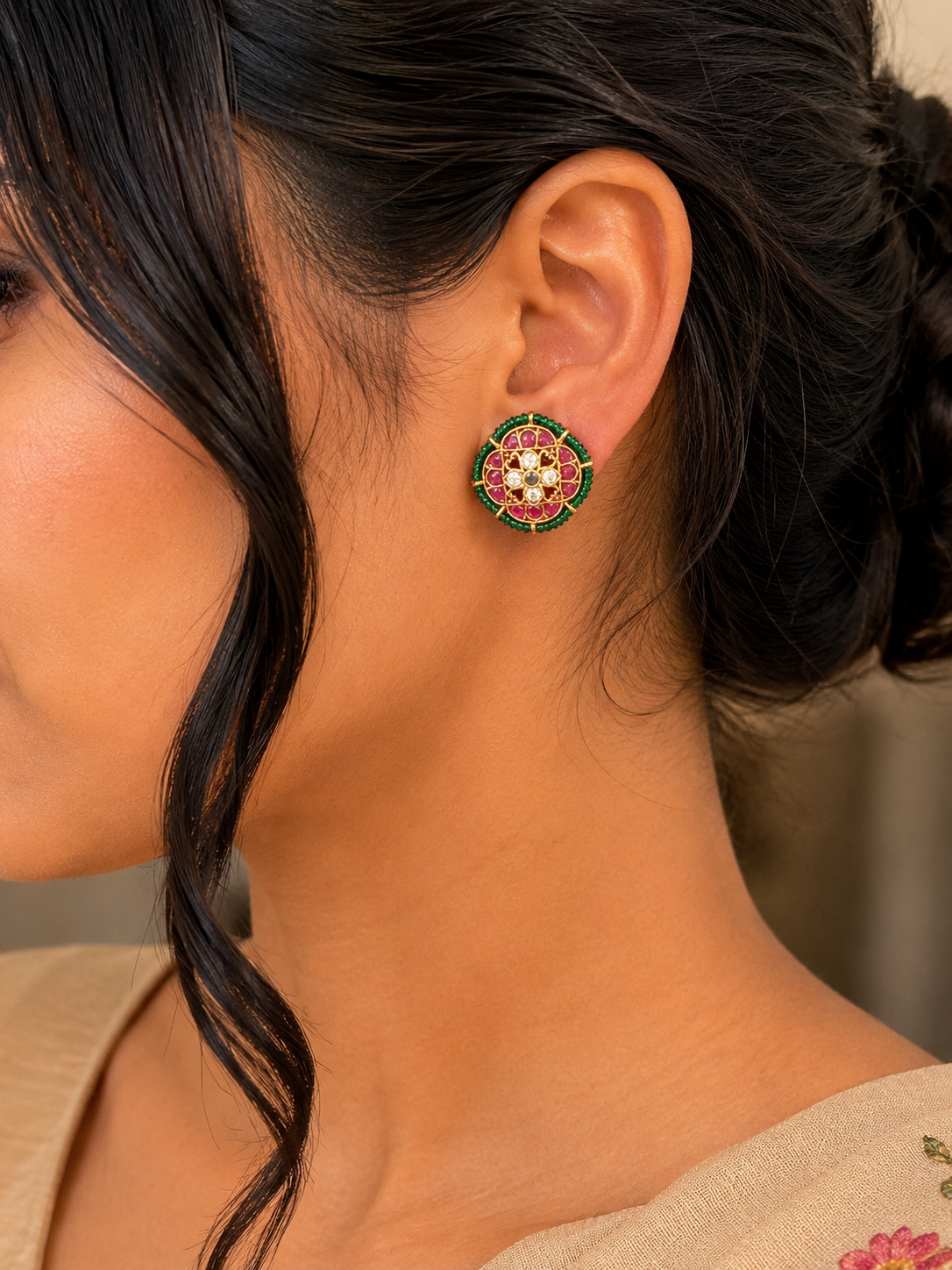 Kerala Floral Temple Stud Earrings