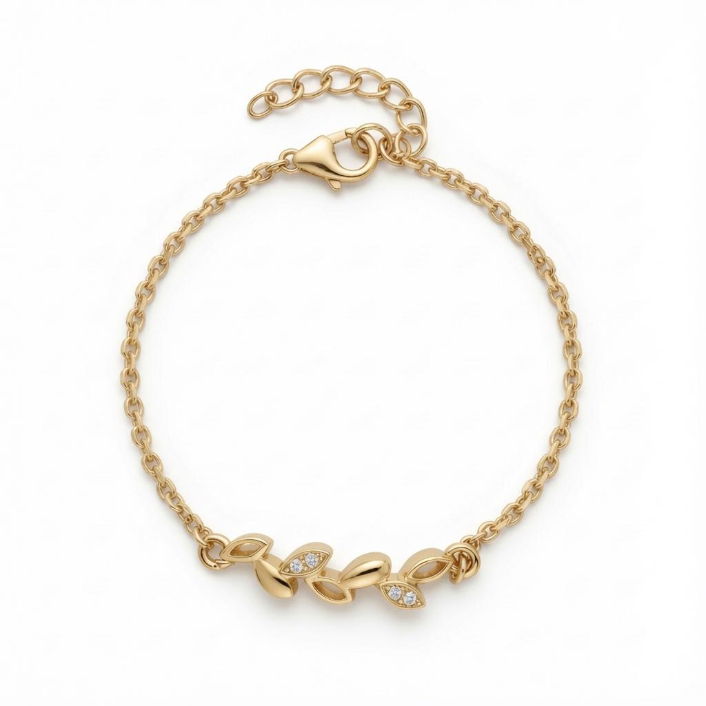 Dainty leaf bracelet made of 925 sterling silver from Belumiee, featuring delicate leaf charms on a fine bracelet chain.