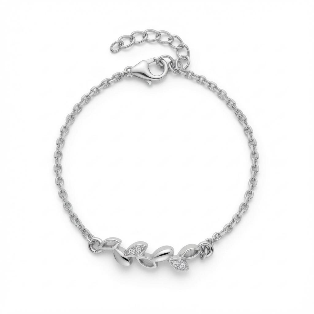 Dainty leaf bracelet made of 925 sterling silver with intricate leaf designs, stylish jewelry by Belumiee.