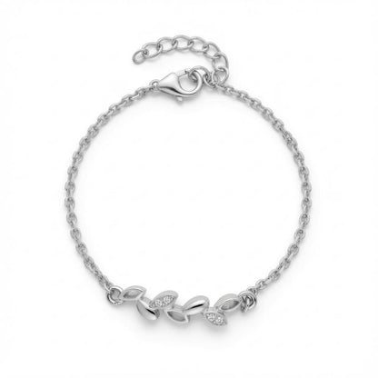 Silver-finish Dainty Leaf Bracelet in 925 sterling silver.