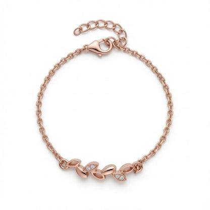 Rose-gold-finish Dainty Leaf Bracelet in 925 sterling silver.