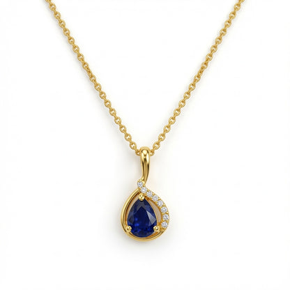 Gold-finish Blue Drop Pendant Necklace in 925 sterling silver.