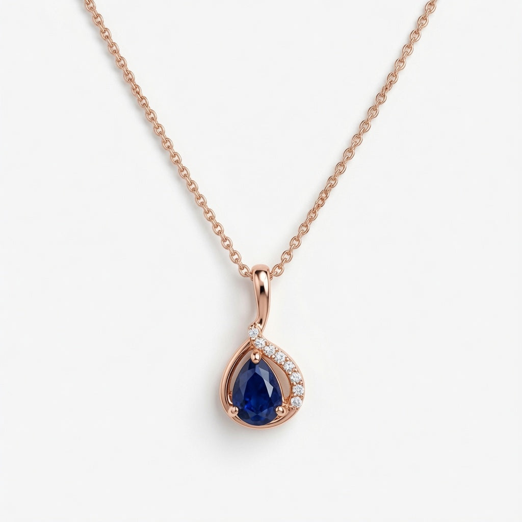 Blue drop pendant necklace in 925 sterling silver by Belumiee, featuring a sleek teardrop-shaped pendant on a delicate chain.