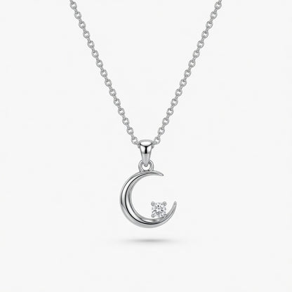 Silver-finish Moon & Star Pendant Necklace in 925 sterling silver.