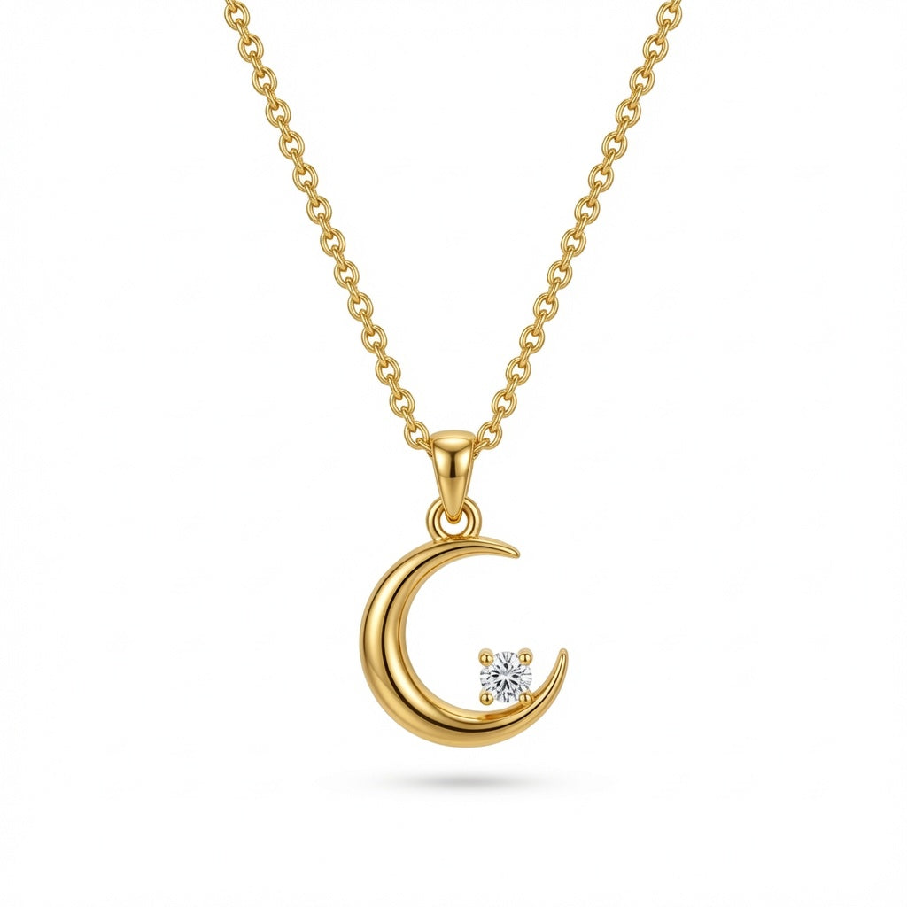 Sterling silver Moon and Star pendant necklace by Belumiee, featuring a delicate moon and star design on a fine chain.