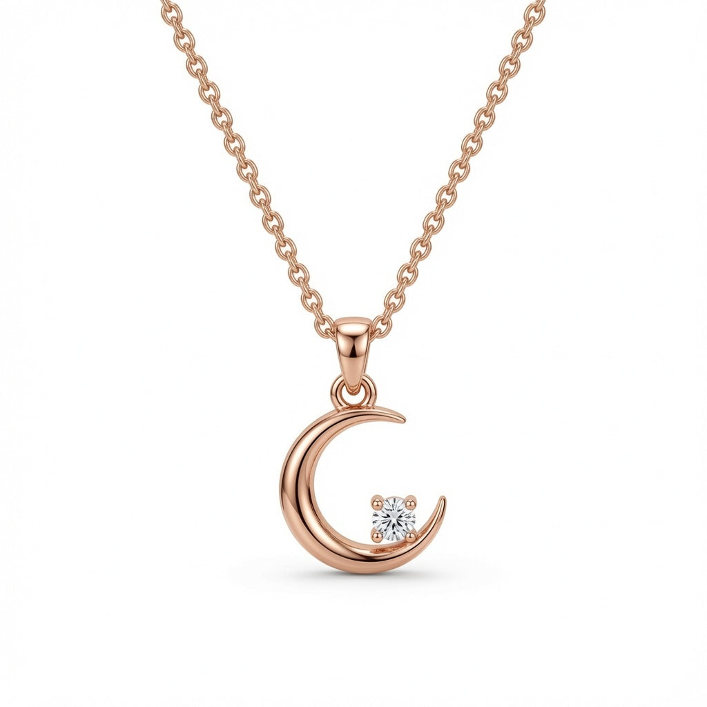 Sterling silver moon and star pendant necklace by Belumiee, featuring a delicate design with a polished finish.