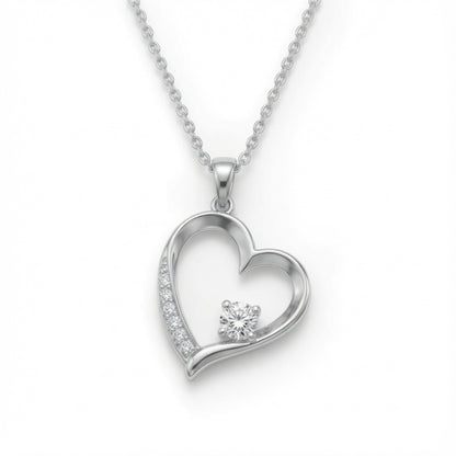 Silver-finish Heart Pendant Necklace in 925 sterling silver.