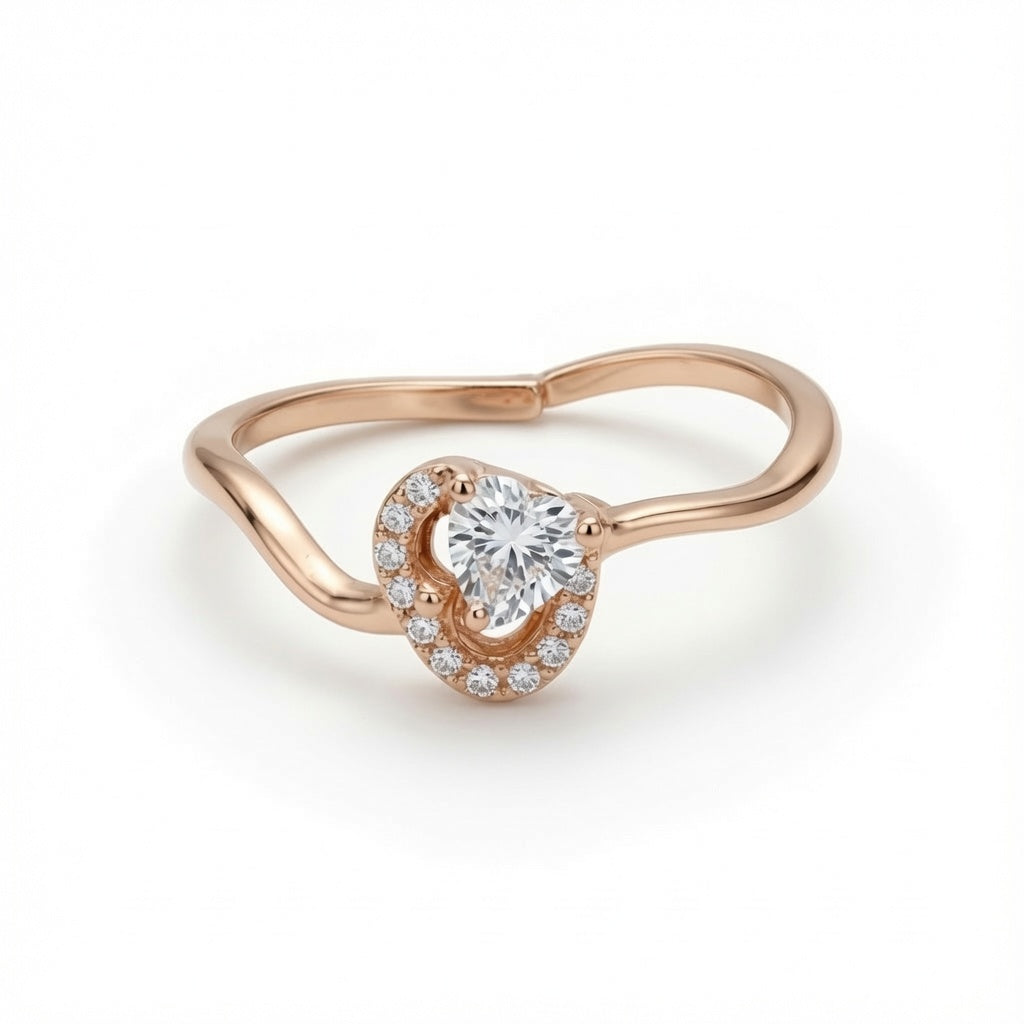 Pear-shaped halo chevron ring in 925 sterling silver by Belumiee, featuring a pear-shaped gemstone and intricate silver detailing.