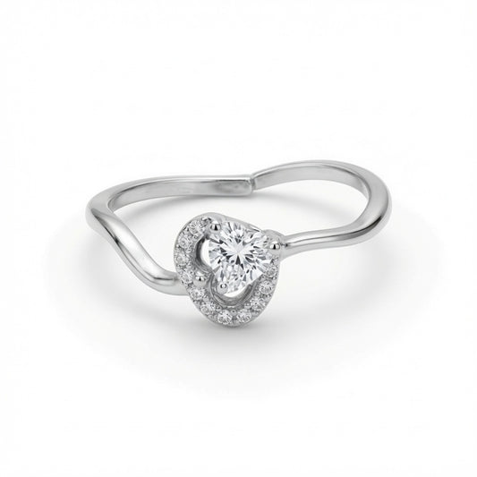 Silver-finish Pear Shaped Halo Chevron Ring in 925 sterling silver.