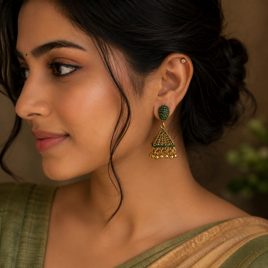 Emerald Luxe Cone Jhumka Earrings