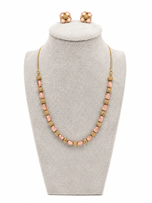 Belumiee Bloom Luxe AD necklace and earring set featuring American diamond jewelry with intricate design and sparkling stones.