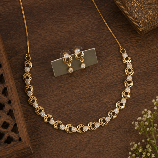 Golden Elegance AD Necklace Set | Designer Indian Imitation Jewellery
