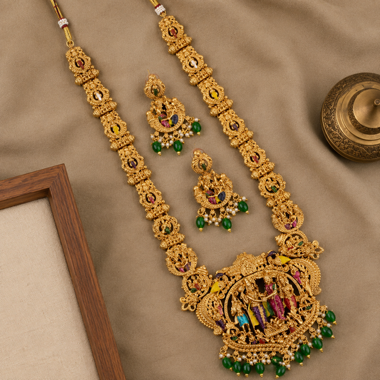 Divine Ram Darbar Temple Long Necklace Set | Traditional Indian Imitation Jewellery
