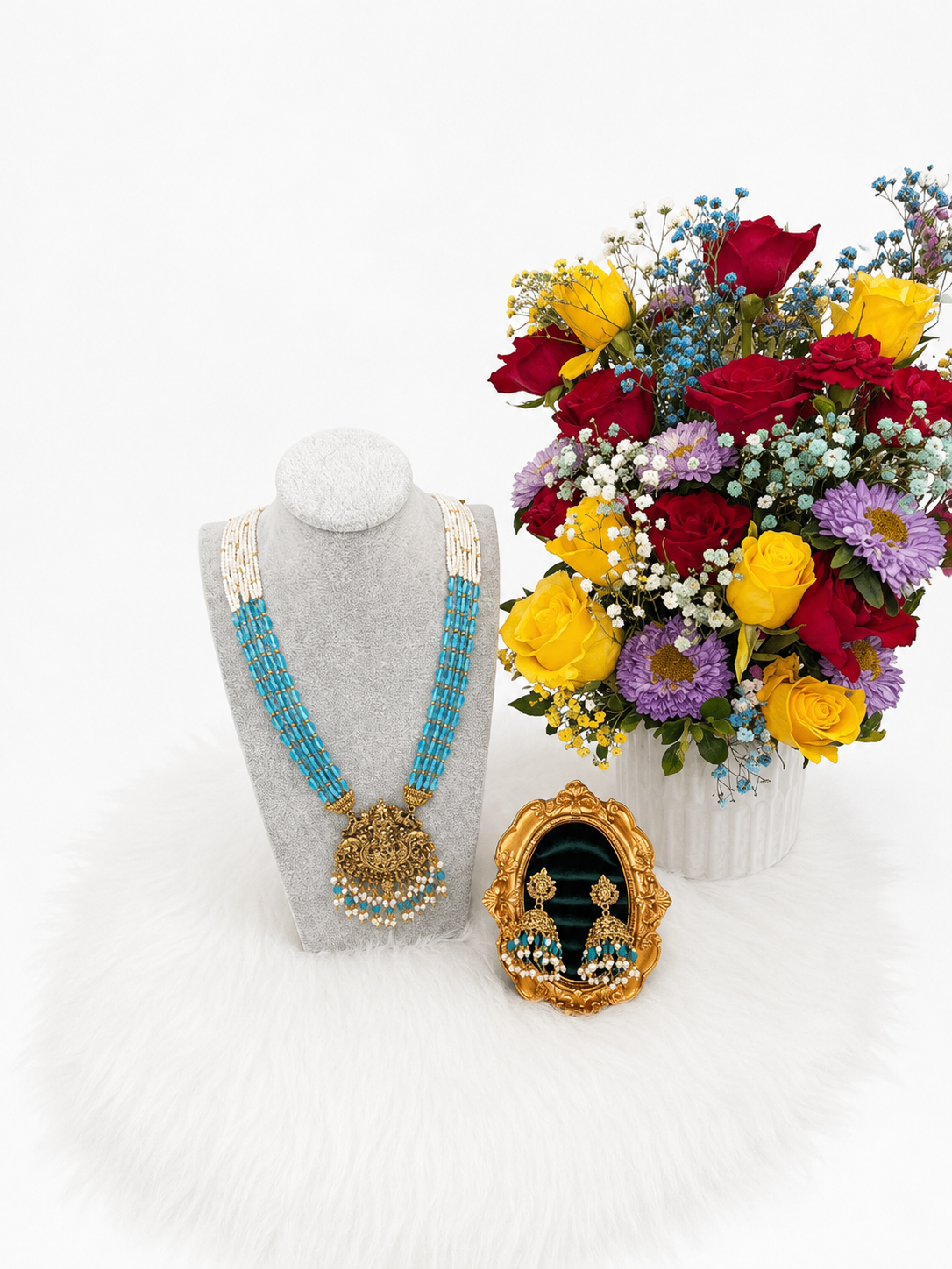 Aqua Pearl Lakshmi Haram Set | Indian Imitation Jewellery
