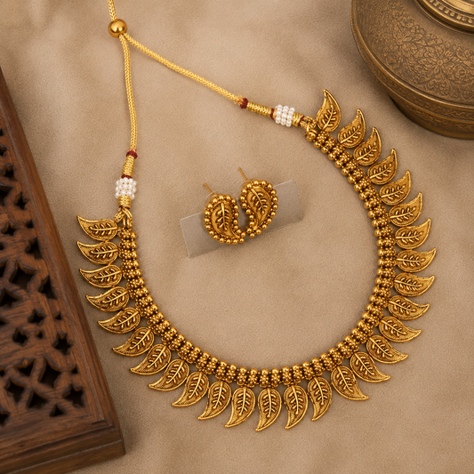 Antique Leaf Temple Choker Set | Traditional Indian Imitation Jewellery