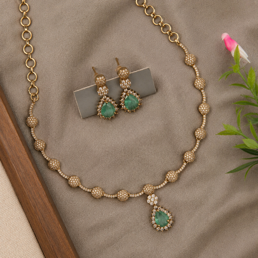 Celeste Drop AD Necklace and Earring Set by Belumiee, premium Indian imitation jewelry featuring intricate design and elegant craftsmanship.