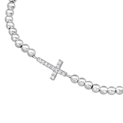 Silver Cross bracelet with cubic zirconia, crafted from 925 sterling silver, featuring a delicate design by Belumiee.