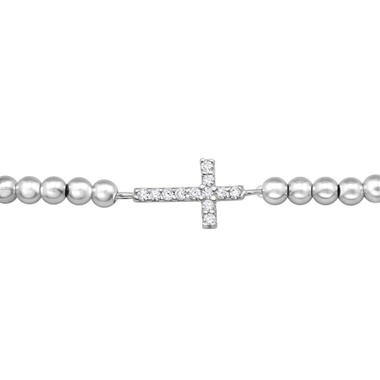 Sterling silver bracelet with cubic zirconia stones from Belumiee, showcasing elegant design and sparkling accents.