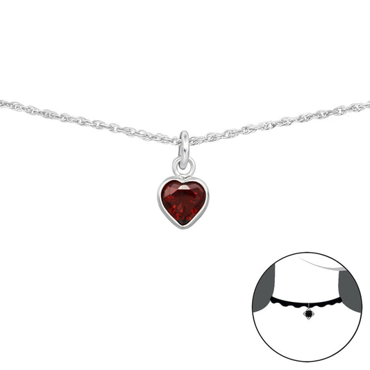 Silver Heart Choker with Cubic Zirconia – 925 Sterling Silver | Belumiee