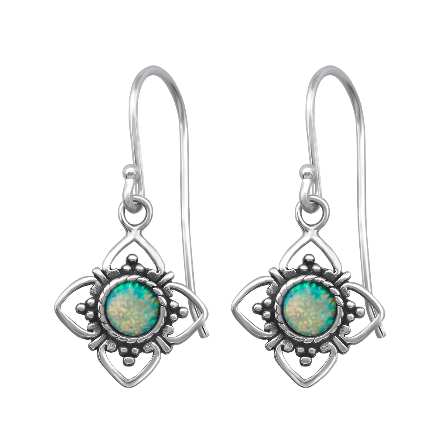 Silver Flower Earrings with Synthetic Opal – 925 Sterling Silver | Belumiee