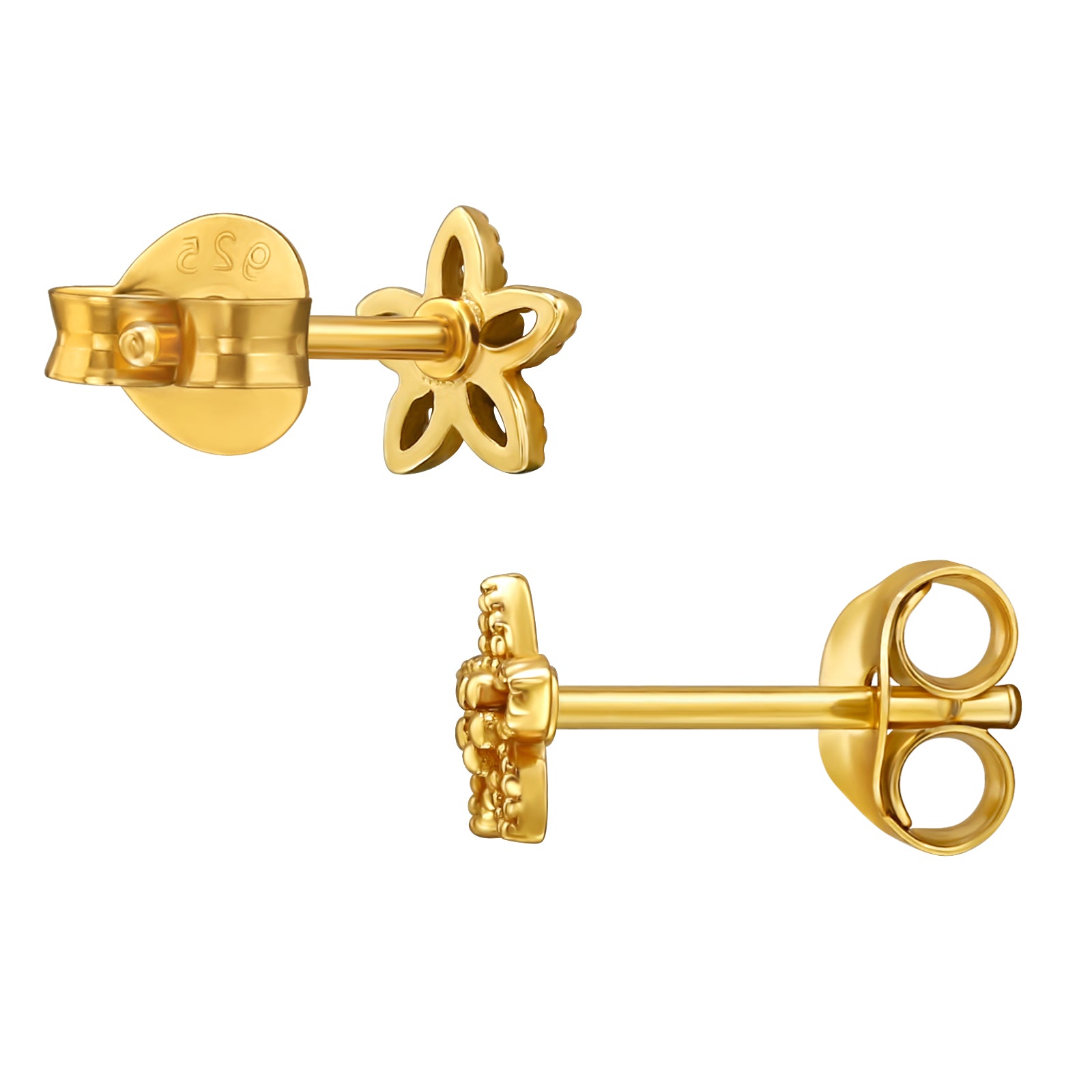Sterling silver flower ear studs by Belumiee, featuring delicate floral design and secure post backs.