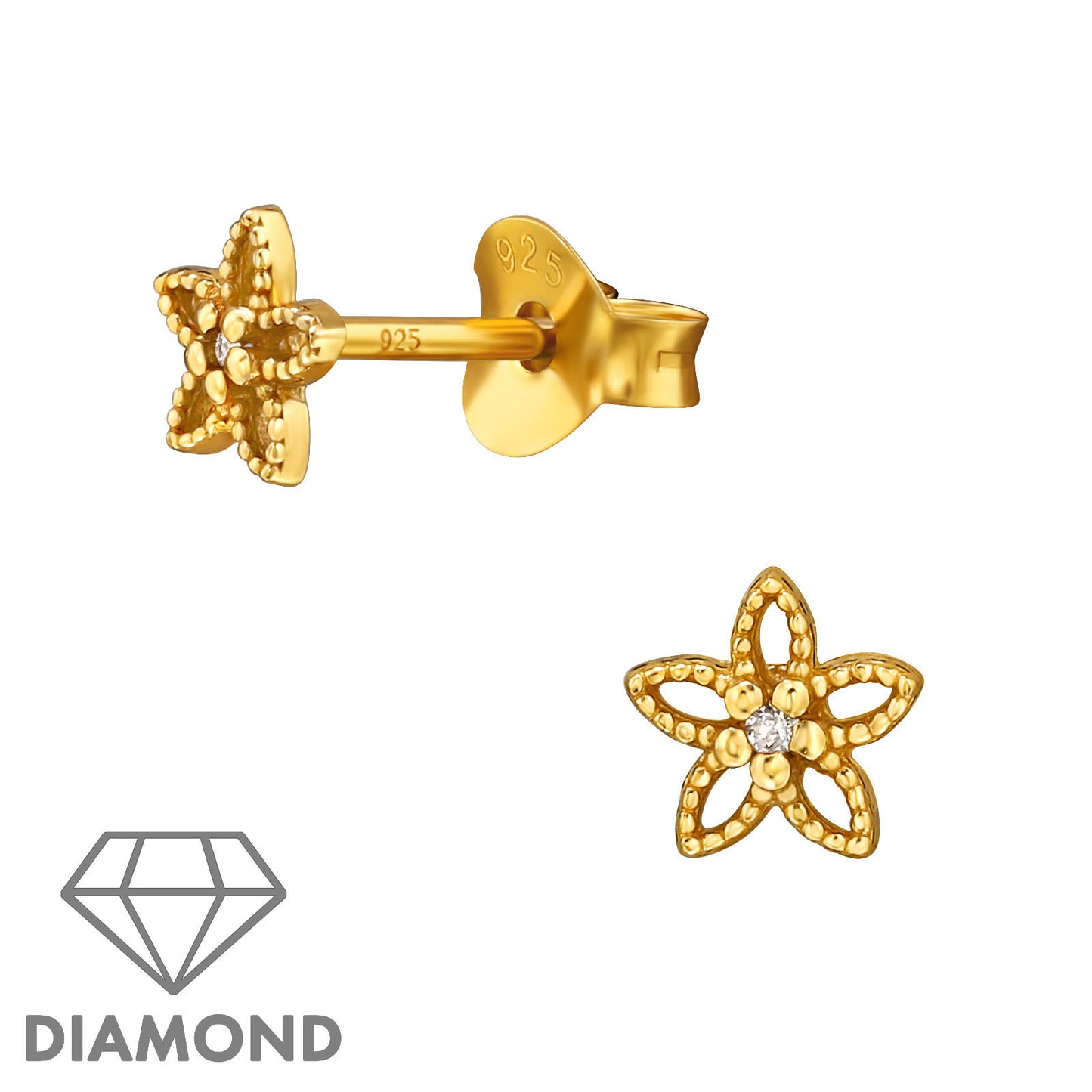 Sterling silver flower ear studs by Belumiee, showcasing delicate floral design on each earring for a stylish look.