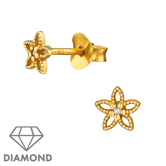 Sterling silver flower ear studs by Belumiee, showcasing delicate floral design on each earring for a stylish look.