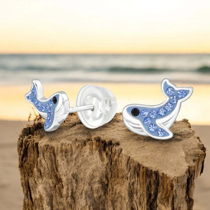 Kids whale ear studs made of 925 sterling silver featuring adorable whale designs, perfect for children's earrings.