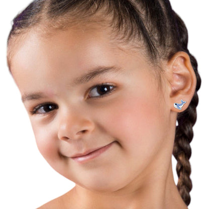 Kids whale ear studs made of 925 sterling silver featuring playful whale designs, perfect for children's jewelry.