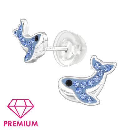 Kids whale ear studs made of 925 sterling silver, featuring cute whale designs, perfect for children's jewelry.