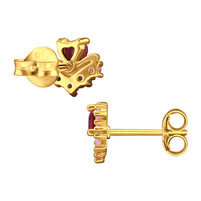 Heart-shaped sterling silver ear studs with pink gemstone accents by Belumiee, featuring a delicate and elegant design.
