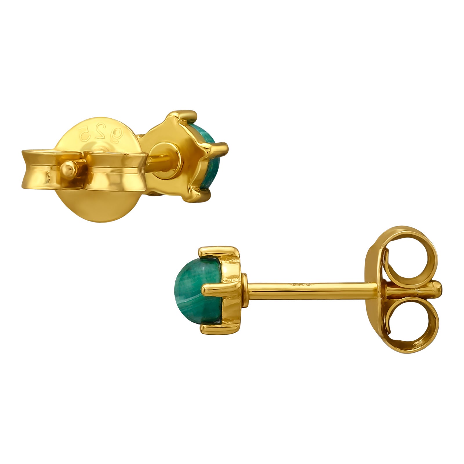 Gold plated natural stone ear studs in 925 sterling silver by Belumiee, featuring elegant round stone design.