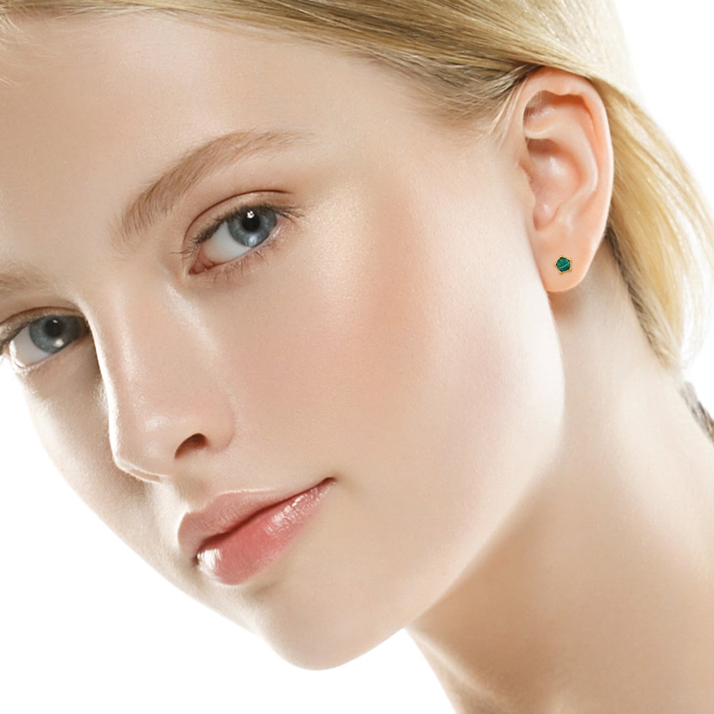 Gold plated natural stone ear studs in sterling silver with ring design by Belumiee, showcasing elegant jewelry craftsmanship.